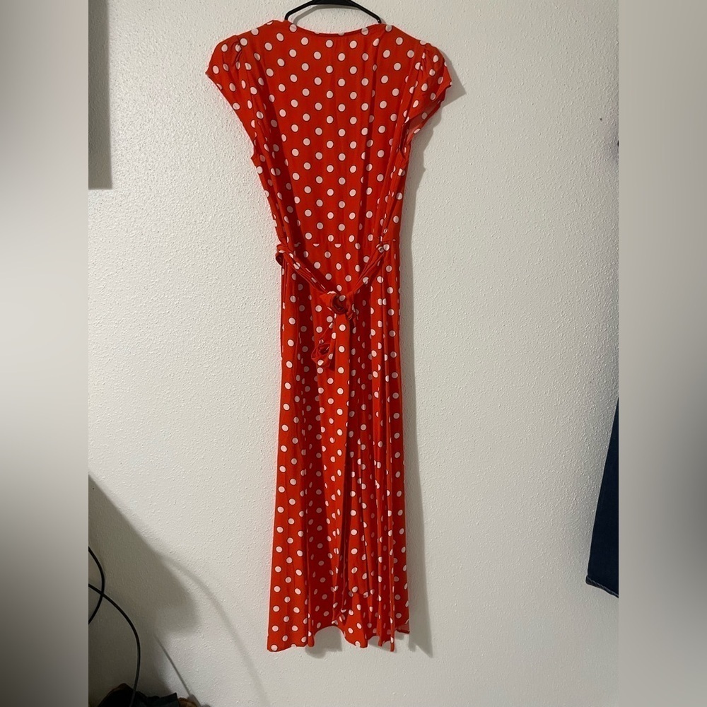 NWT Boden Antonia Polka Dot Cap Sleeve Midi Wrap Dress Blood Orange Size 6R - Picture 4 of 16